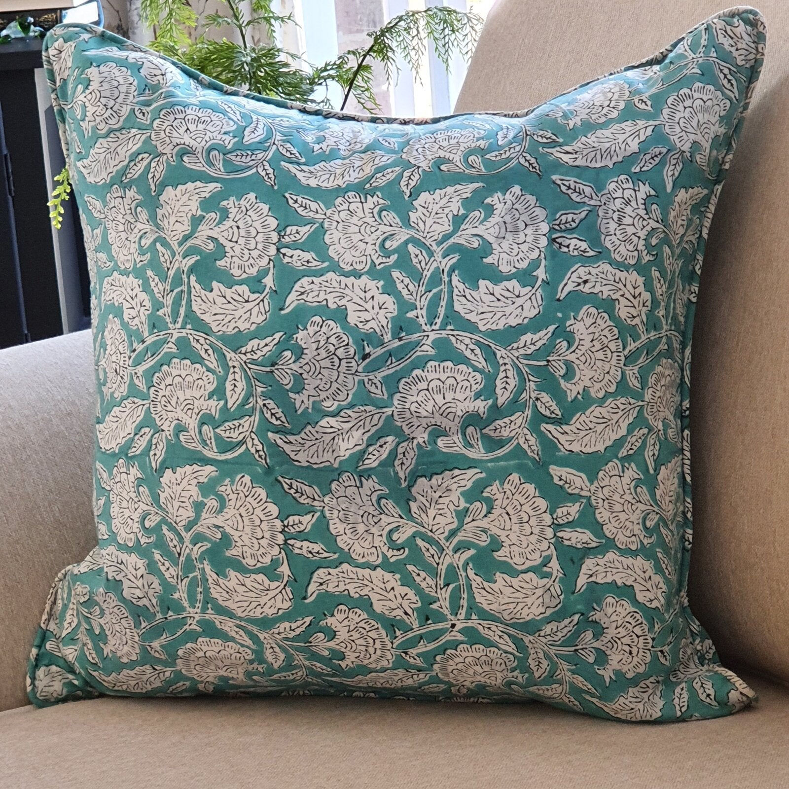 Kolka Sea Green Floral Decorative Cushion Pillow Cover - Green-1