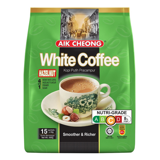 Aik Cheong White Instant Coffee 40g Sachets (Pack of 15) - Hazelnut Flavour (600g Total)-0
