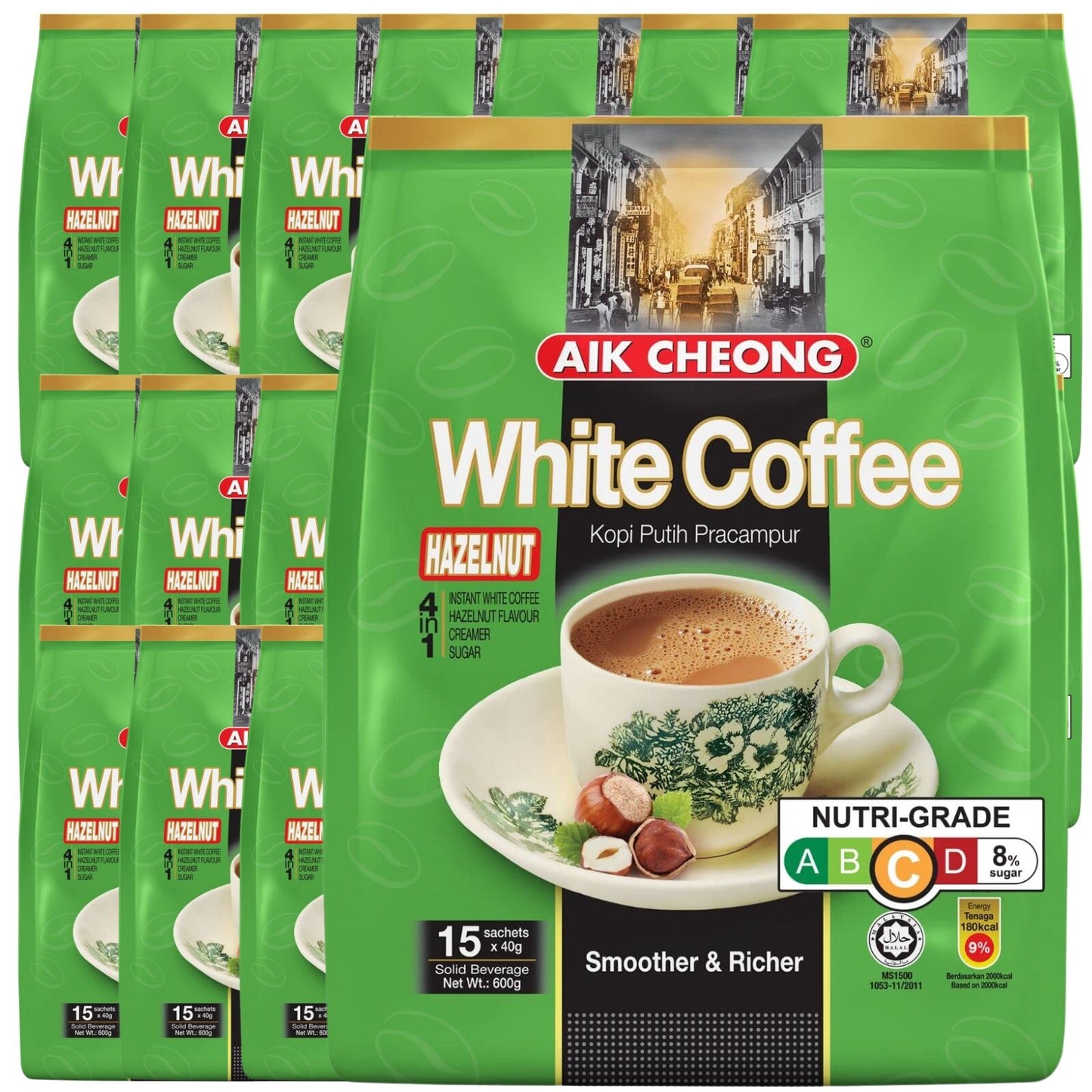 24x Aik Cheong White Instant Coffee Packs (360x 40g Sachets) - Hazelnut Flavour (14.4kg Total) Bulk-0