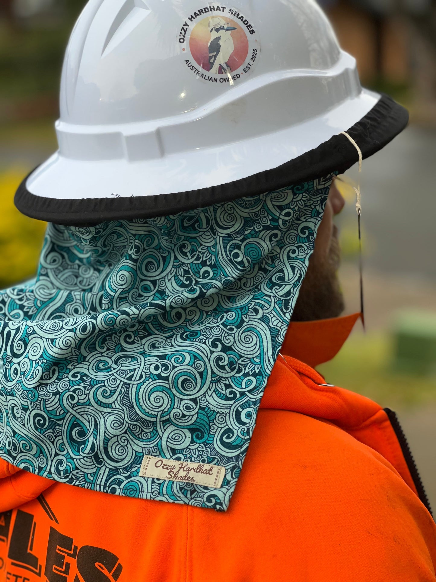 Ozzy Hardhat Shade - UPF50+ Sun Neck Protection - Aqua White Black-0
