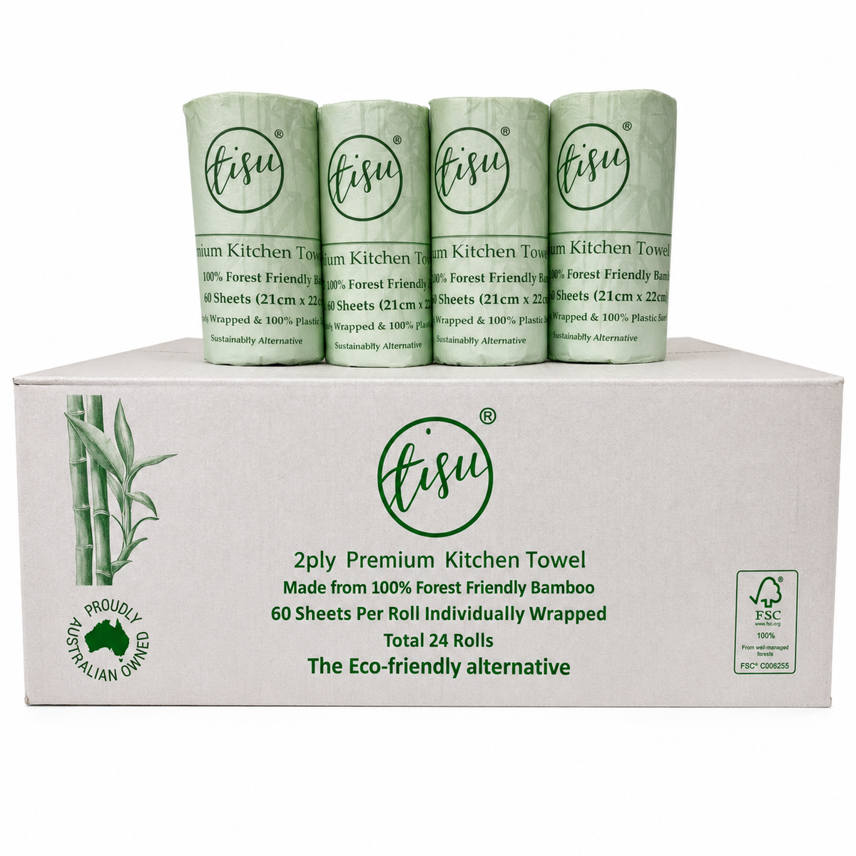 1440x Sheets Bamboo Paper Kitchen Towels (24 Rolls x 60 Sheets)
