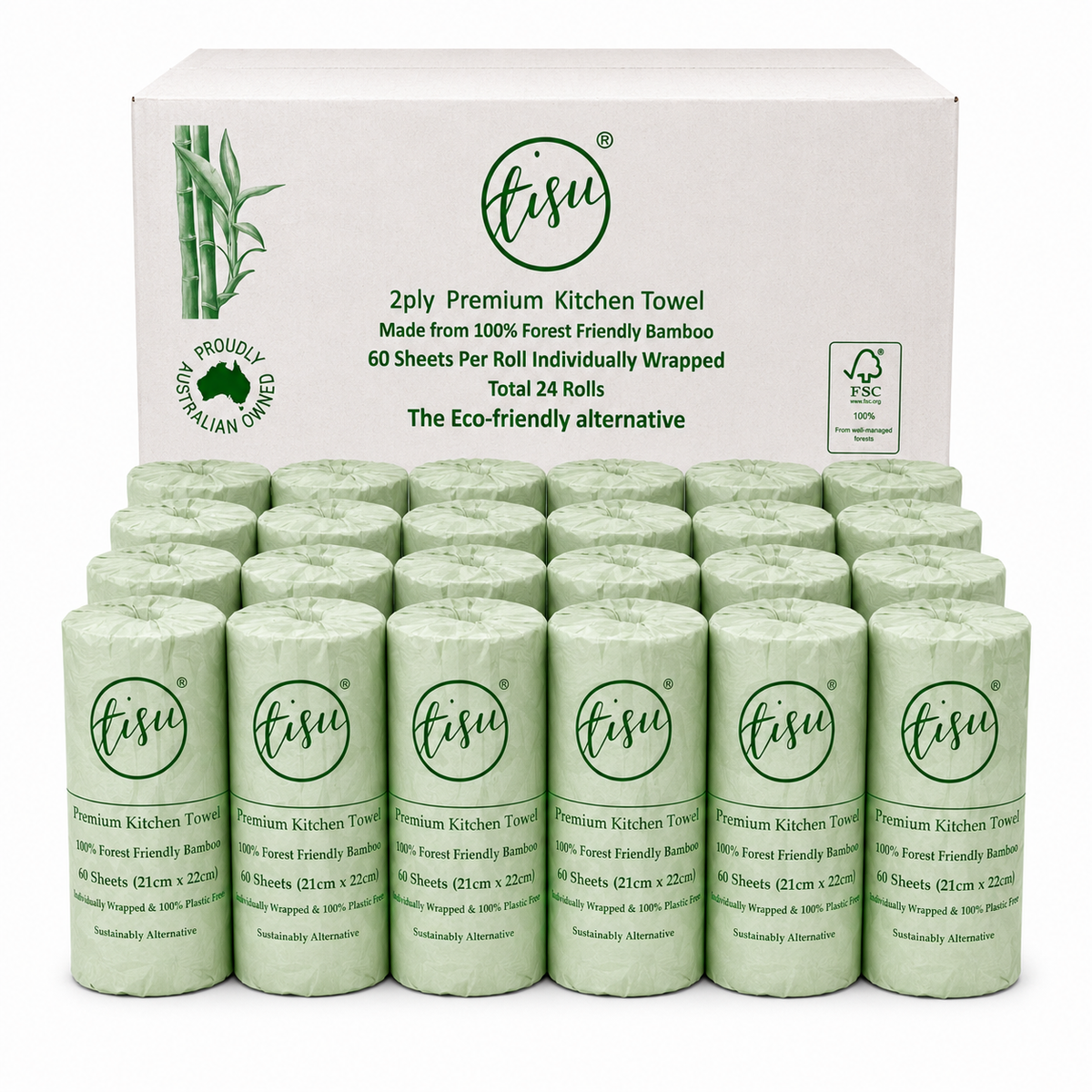 1440x Sheets Bamboo Paper Kitchen Towels (24 Rolls x 60 Sheets)