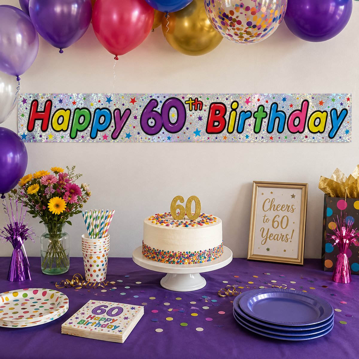 2.6m Happy 60th Birthday Party Banner