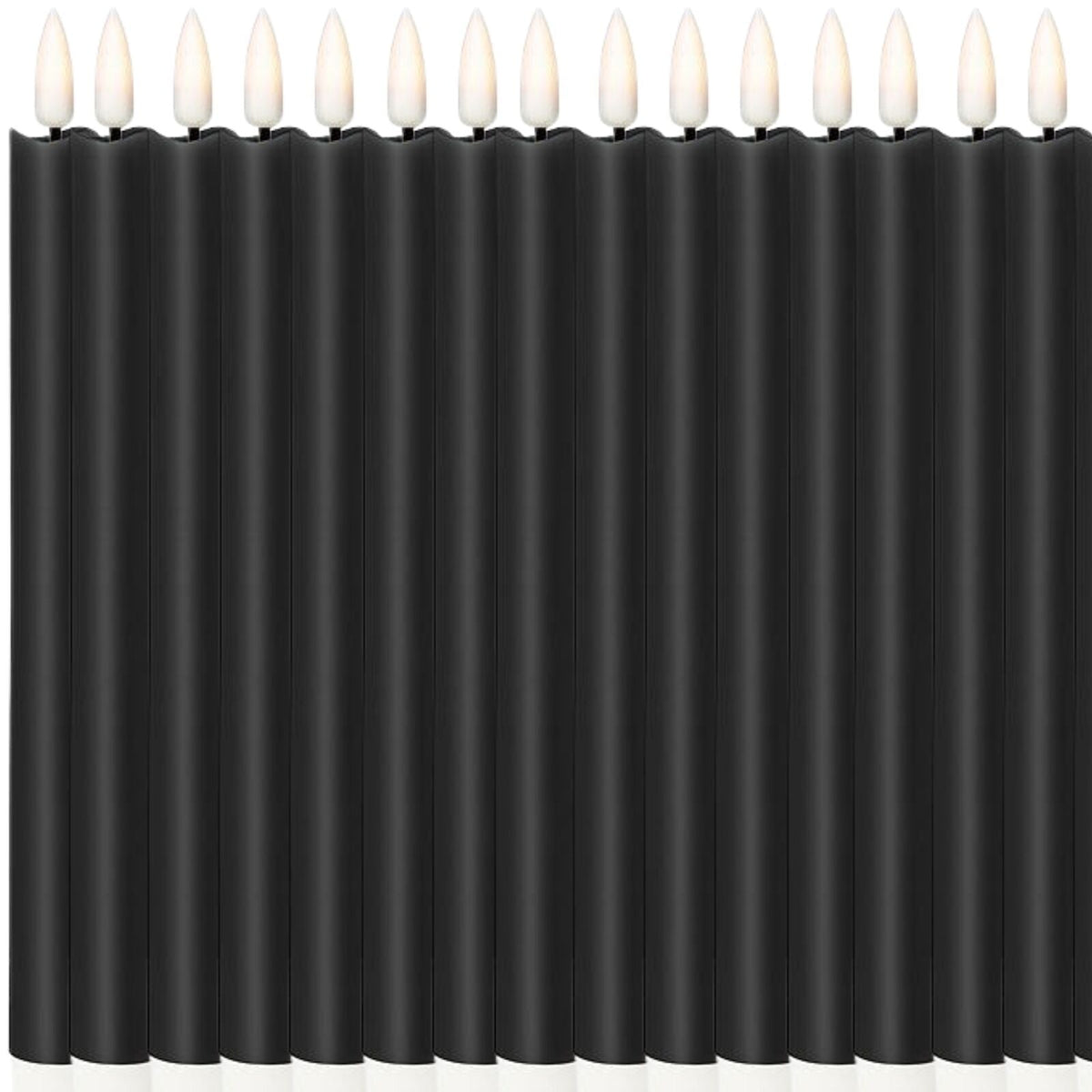 24x LED Flickering Wax Taper Candles (Battery Operated) Bulk in Black