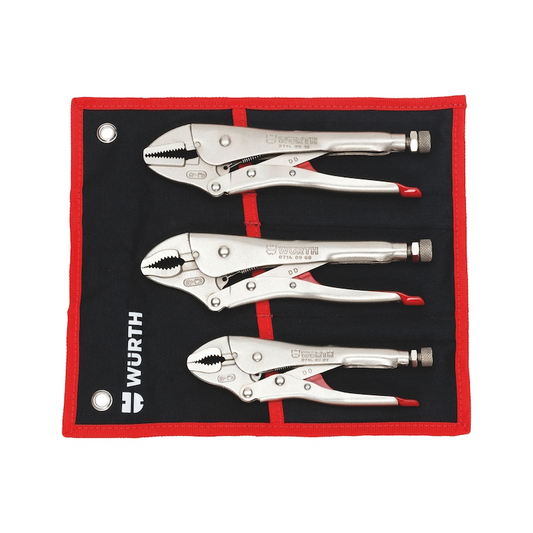 Wurth Locking Pliers Set 3 Piece Nickel Coated with Tool Roll Adjustable Clamp Wrench