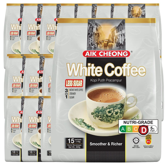 24x Aik Cheong White Instant Coffee Packs (360x 40g Sachets) - Less Sugar (14.4kg Total) Bulk-0