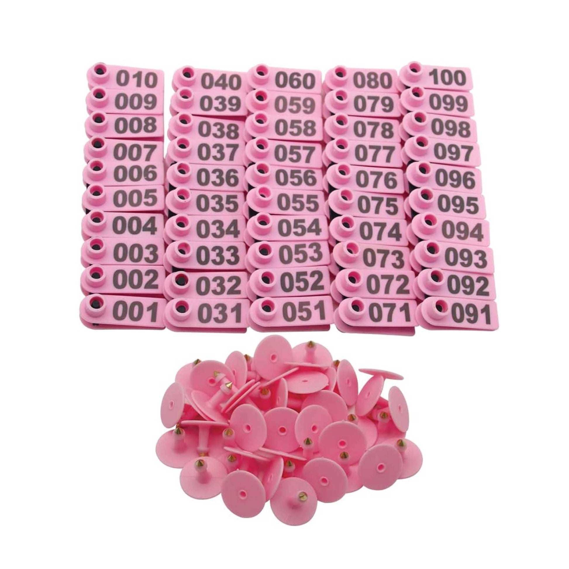 1-100 Cattle Number Ear Tag 5x2cm Set - Mini Pink Cow Sheep Pig Livestock Label-0