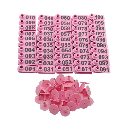 1-100 Cattle Number Ear Tag 5x2cm Set - Mini Pink Cow Sheep Pig Livestock Label-0