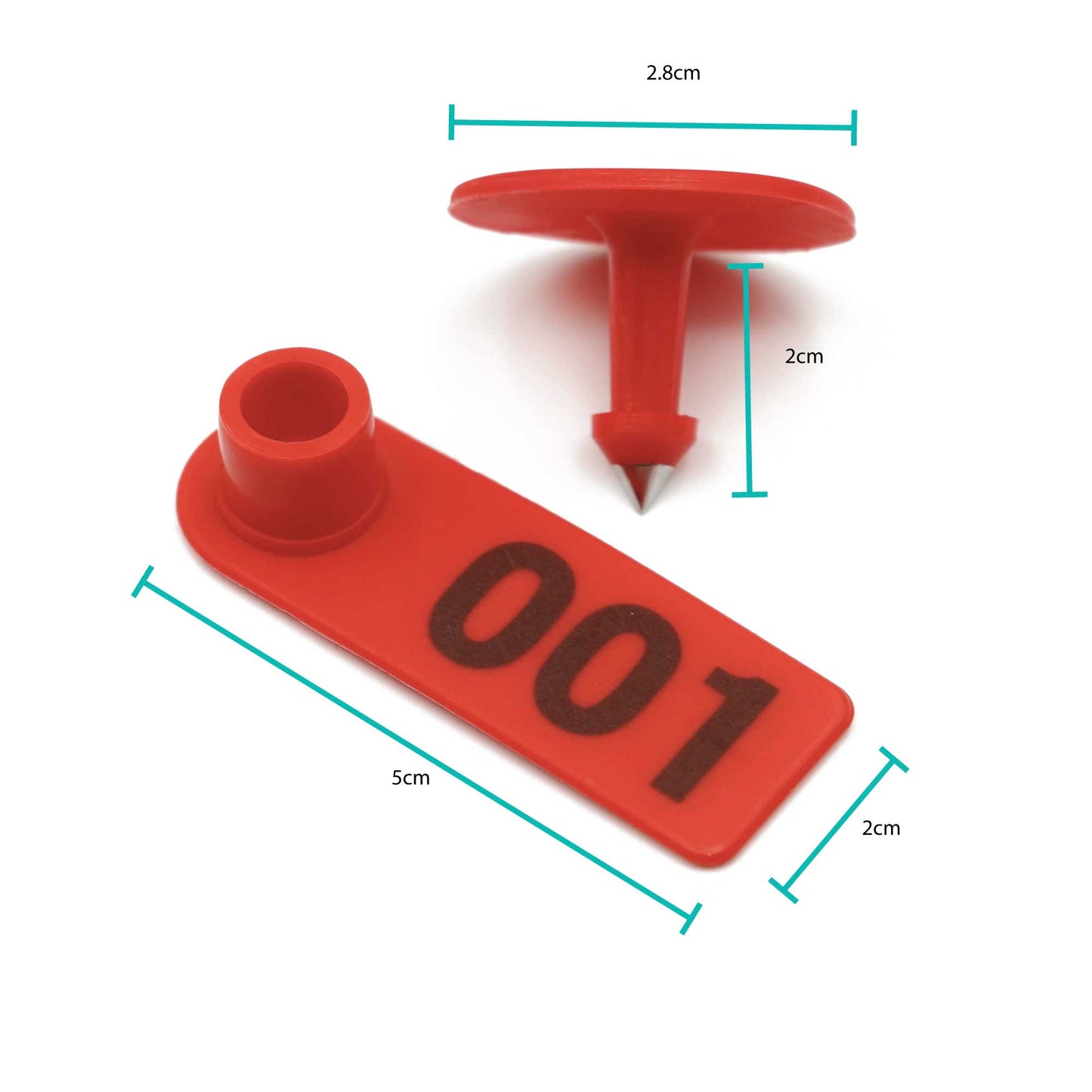 1-100 Cattle Number Ear Tag 5x2cm Set - Mini Red Cow Sheep Pig Livestock Label-2