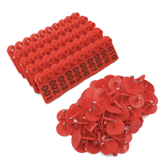 1-100 Cattle Number Ear Tag 5x2cm Set - Mini Red Cow Sheep Pig Livestock Label-0