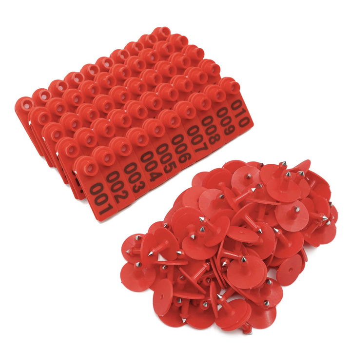 1-100 Cattle Number Ear Tag 5x2cm Set - Mini Red Cow Sheep Pig Livestock Label-0