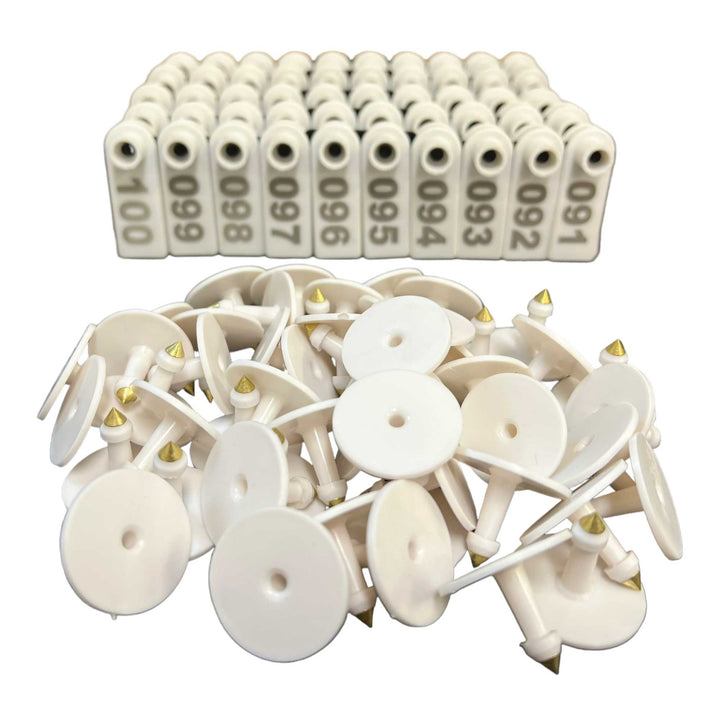 1-100 Cattle Number Ear Tag 5x2cm Set - Mini White Cow Sheep Pig Livestock Label-0