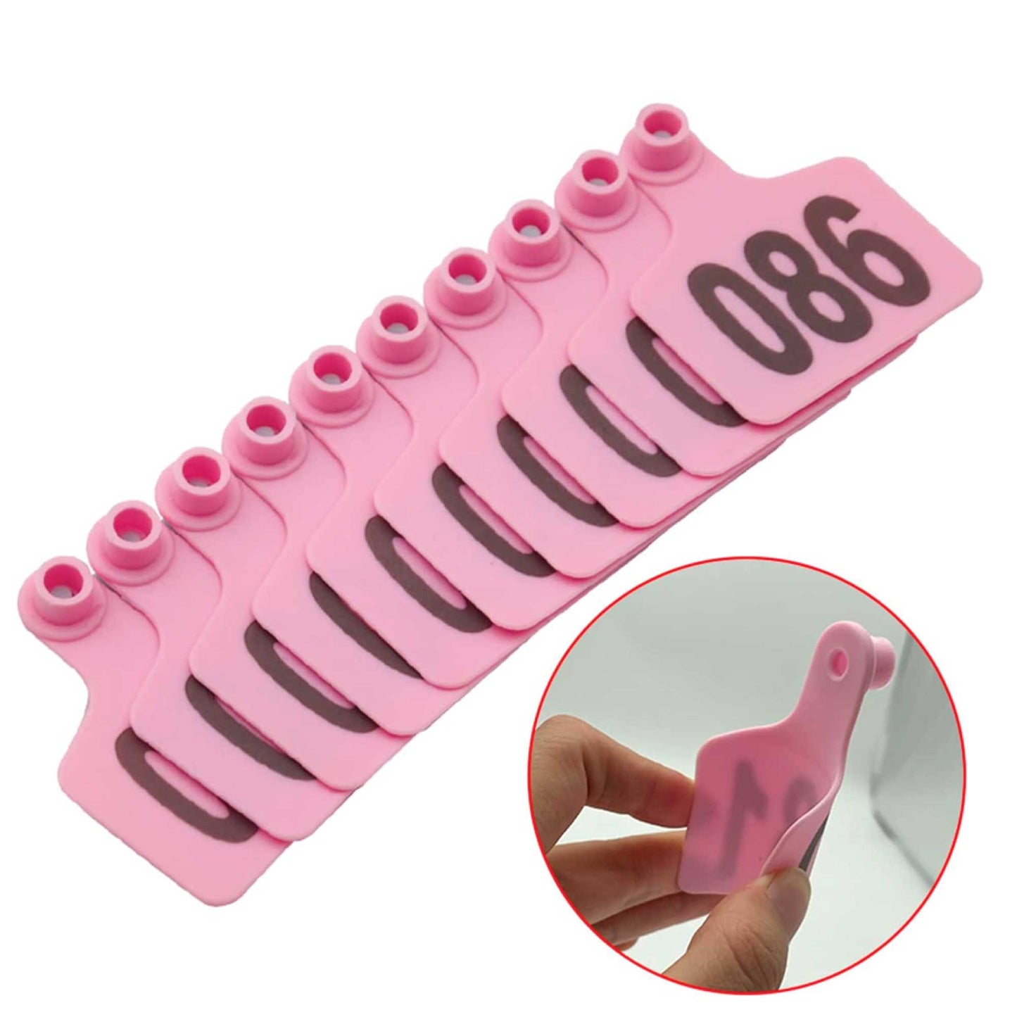 1-100 Cattle Number Ear Tag 6x7cm Set - Medium Pink Cow Sheep Livestock Label-1