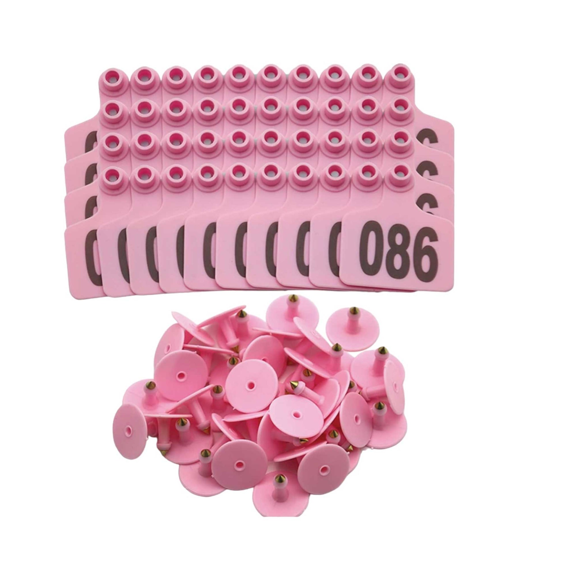 1-100 Cattle Number Ear Tag 6x7cm Set - Medium Pink Cow Sheep Livestock Label-0