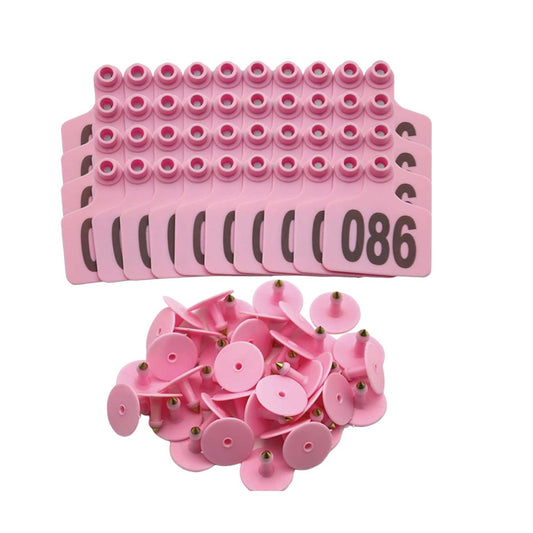 1-100 Cattle Number Ear Tag 6x7cm Set - Medium Pink Cow Sheep Livestock Label-0