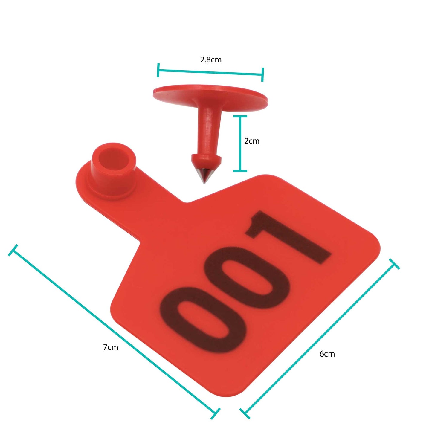 1-100 Cattle Number Ear Tag 6x7cm Set - Medium Red Sheep Livestock Label-1