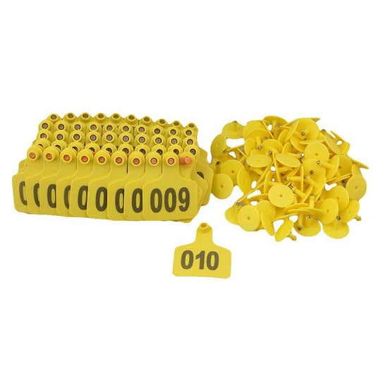 1-100 Cattle Number Ear Tag 6x7cm Set -Medium Yellow Cow Sheep Livestock Label-0