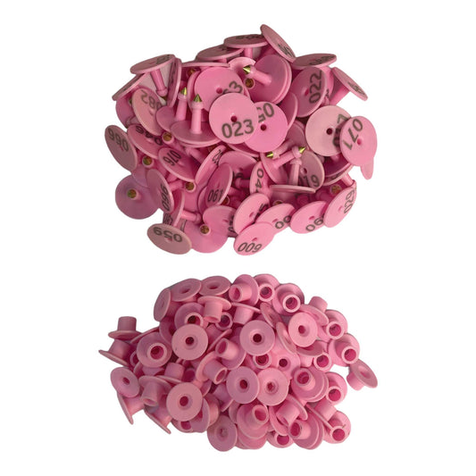 1-100 Cattle Number Ear Tag Set - Round Pink Pig Sheep Goat Livestock Label-0