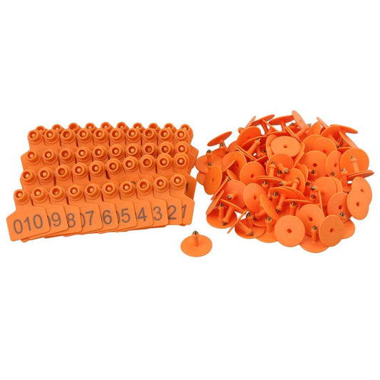 1-100 Cattle Number Ear Tags 5x4cm Set - Small Orange Pig Goat Livestock Label-0