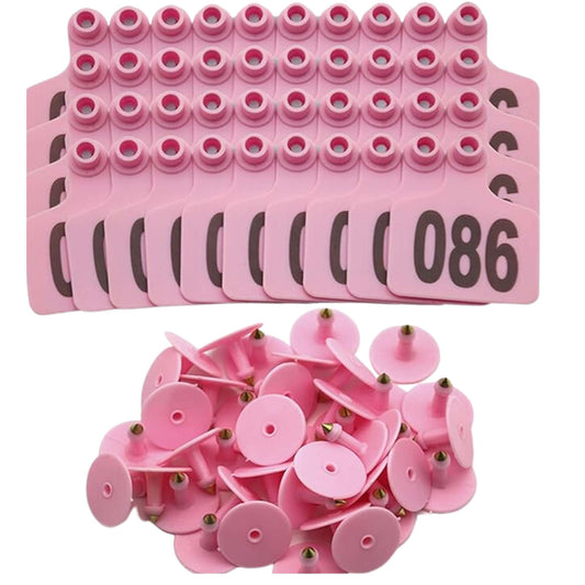 1-100 Cattle Number Ear Tags 5x4cm Set - Small Pink Pig Goat Livestock Label-0