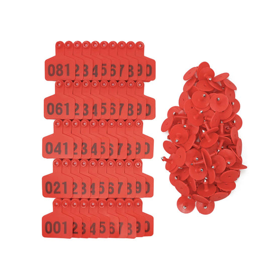 1-100 Cattle Number Ear Tags 5x4cm Set - Small Red Pig Goat Livestock Label-0