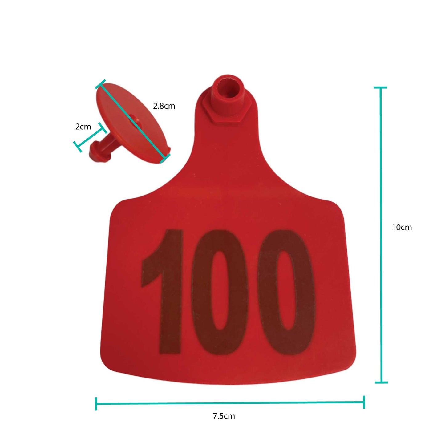 1-100 Cattle Number Ear Tags 7.5x10cm Set - XL Red Cow Sheep Livestock Labels-2
