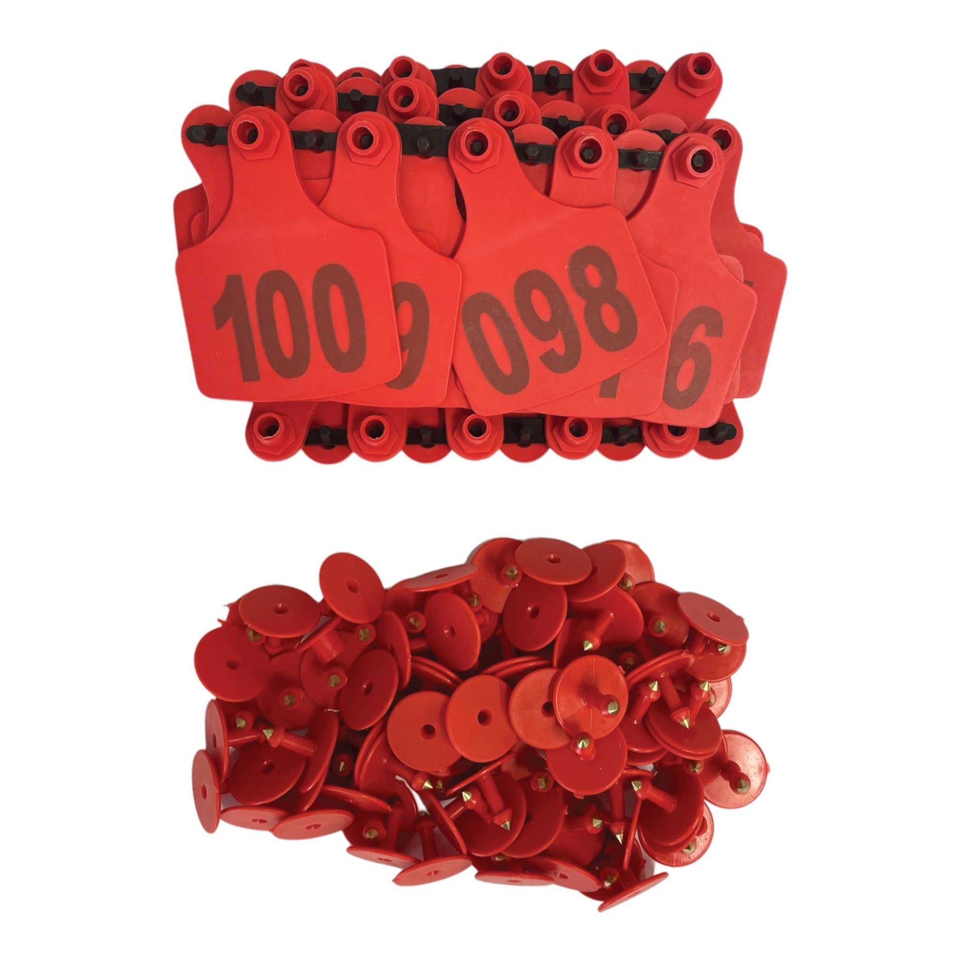 1-100 Cattle Number Ear Tags 7.5x10cm Set - XL Red Cow Sheep Livestock Labels-0