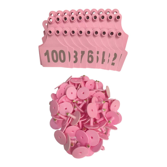 1-100 Cattle Number Ear Tags 7x10cm Set - XL Pink Cow Sheep Livestock Labels-0