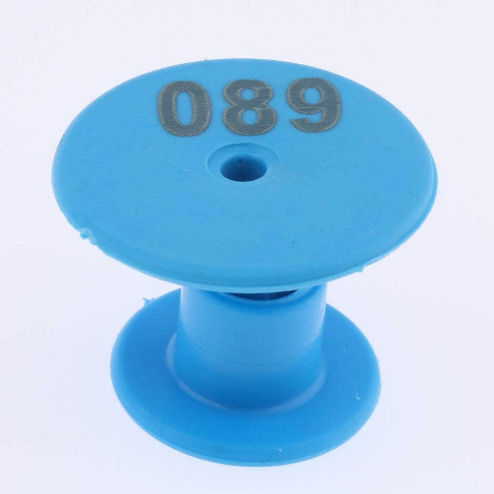 1-100 Cattle Number Ear Tags Set - Round Blue Pig Sheep Goat Livestock Labels-4