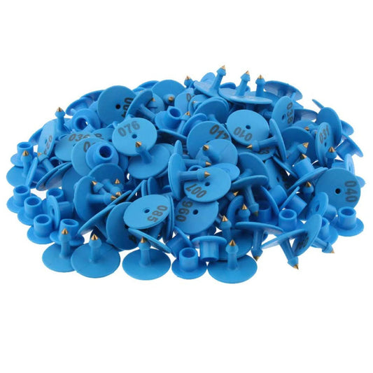 1-100 Cattle Number Ear Tags Set - Round Blue Pig Sheep Goat Livestock Labels-0