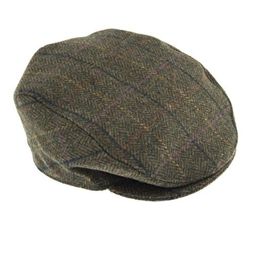 DENTS Abraham Moon Tweed Flat Cap Wool Ivy Hat Driving Cabbie Quilted - Olive-1