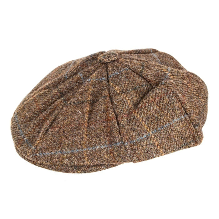 Dents Mens Abraham Moon Check Tweed Newsboy Cap - Chestnut-1