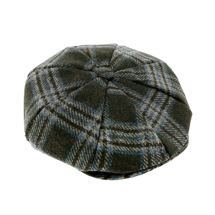 Dents Mens Abraham Moon Check Tweed Newsboy Cap Hat - Forest Green-1