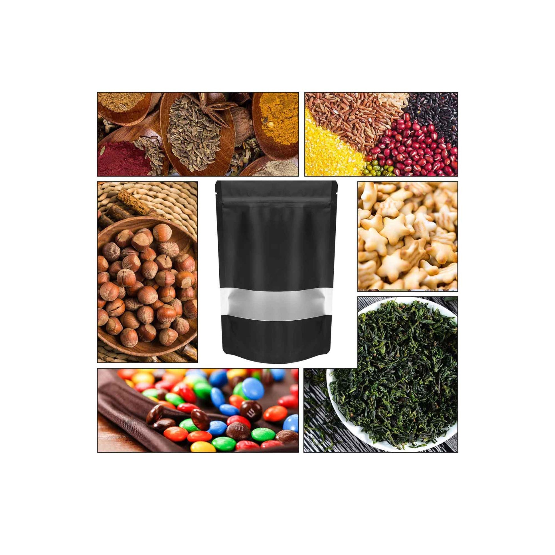 100 Resealable Mylar Stand Up Bags 36x25cm - Black Food Packaging Zip Pouch-3