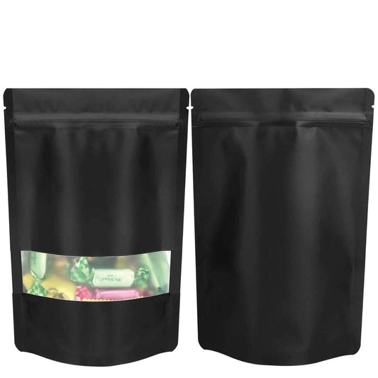 100 Resealable Mylar Stand Up Bags 36x25cm - Black Food Packaging Zip Pouch-0