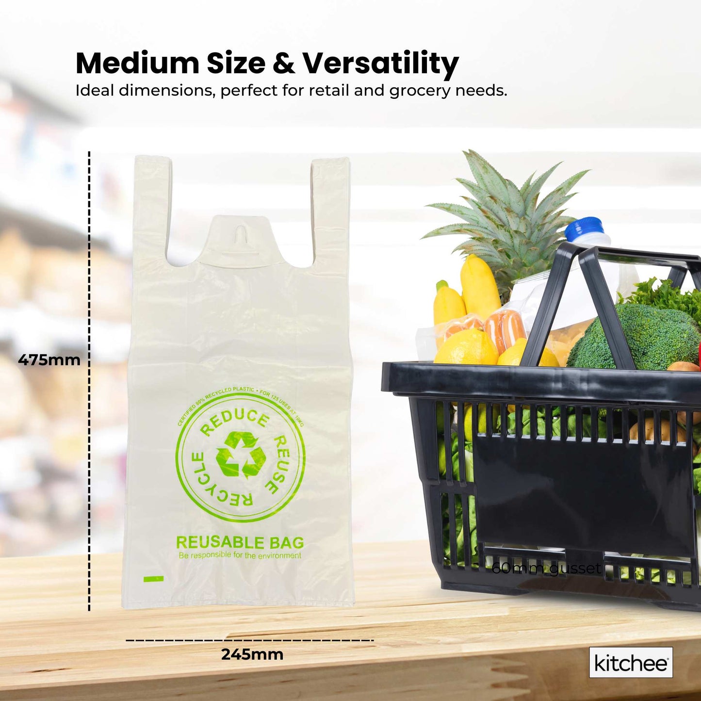 1000x Medium Reusable Plastic Singlet Shopping Bags 80% Recycled 38UM Compliant-1