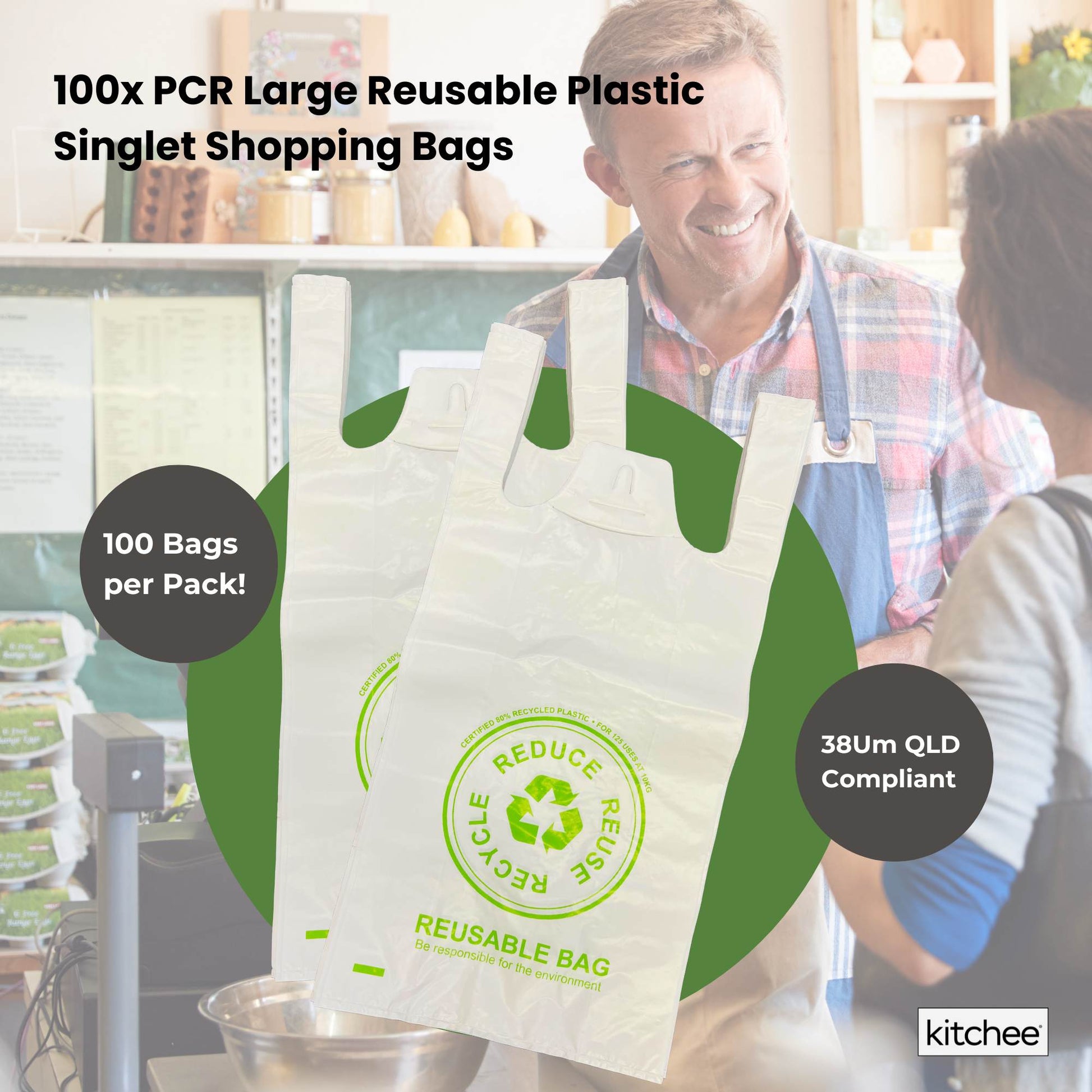 1000x Medium Reusable Plastic Singlet Shopping Bags 80% Recycled 38UM Compliant-2