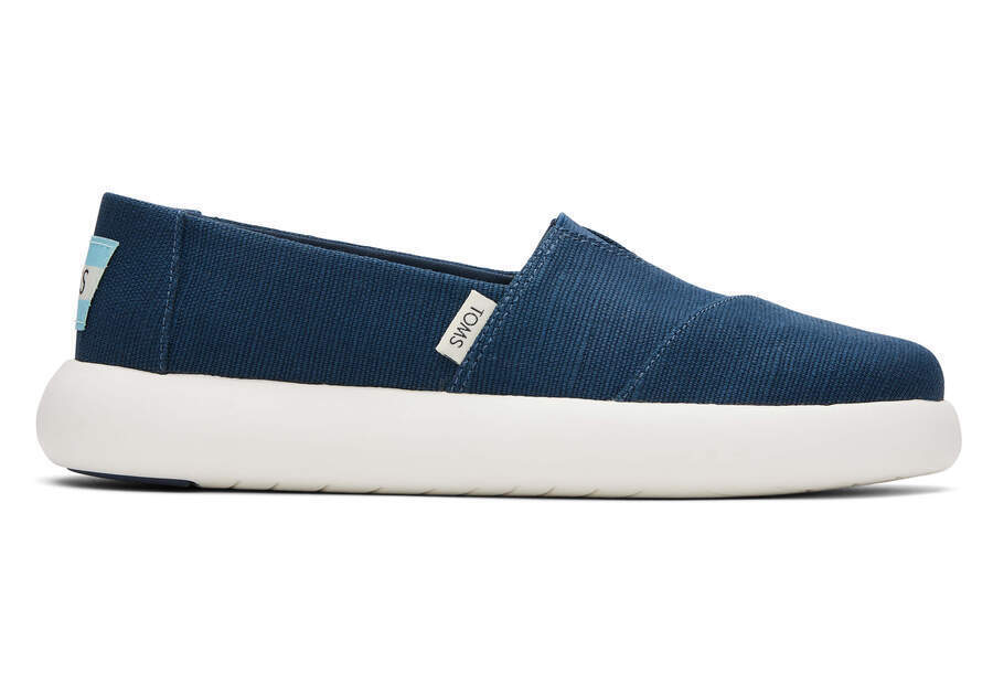 TOMS Womens Platform Alpargata Canvas Shoes Slip On Casual Shoes Flats - Blue-1