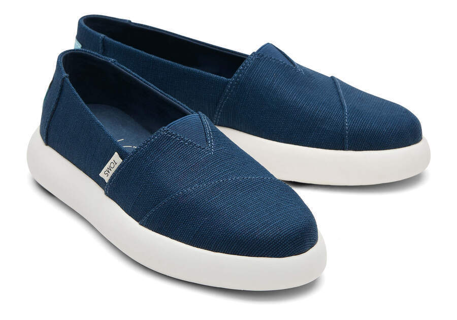 TOMS Womens Platform Alpargata Canvas Shoes Slip On Casual Shoes Flats - Blue-3