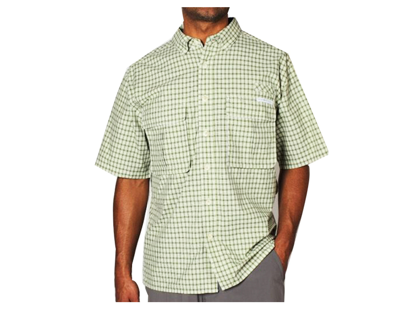 ExOfficio Mens Air Strip Micro Plaid Short Sleeve Shirt - Olive-4
