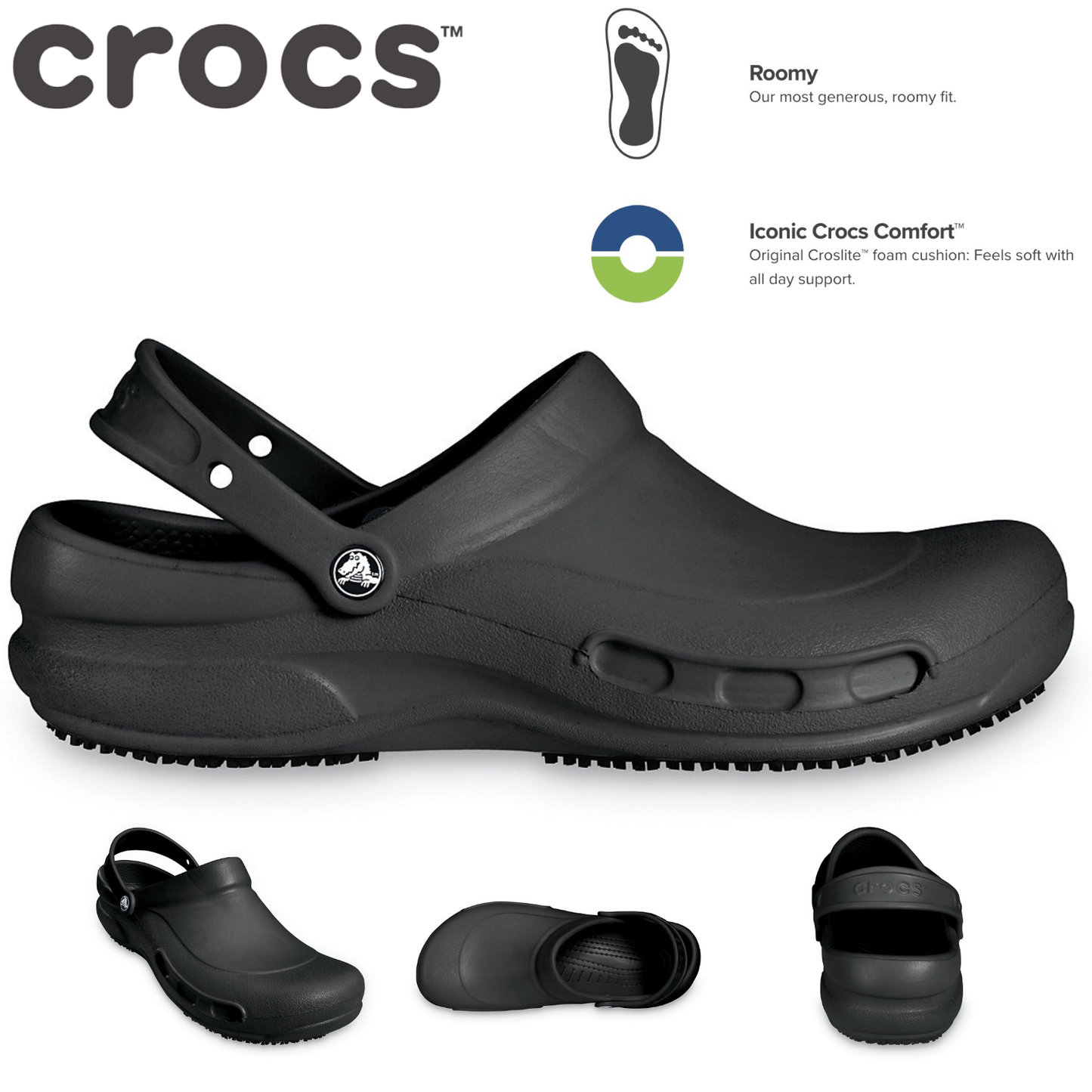 Crocs Bistro Slip Resistant Clogs Shoes Sandals Work Occupational - Black-1