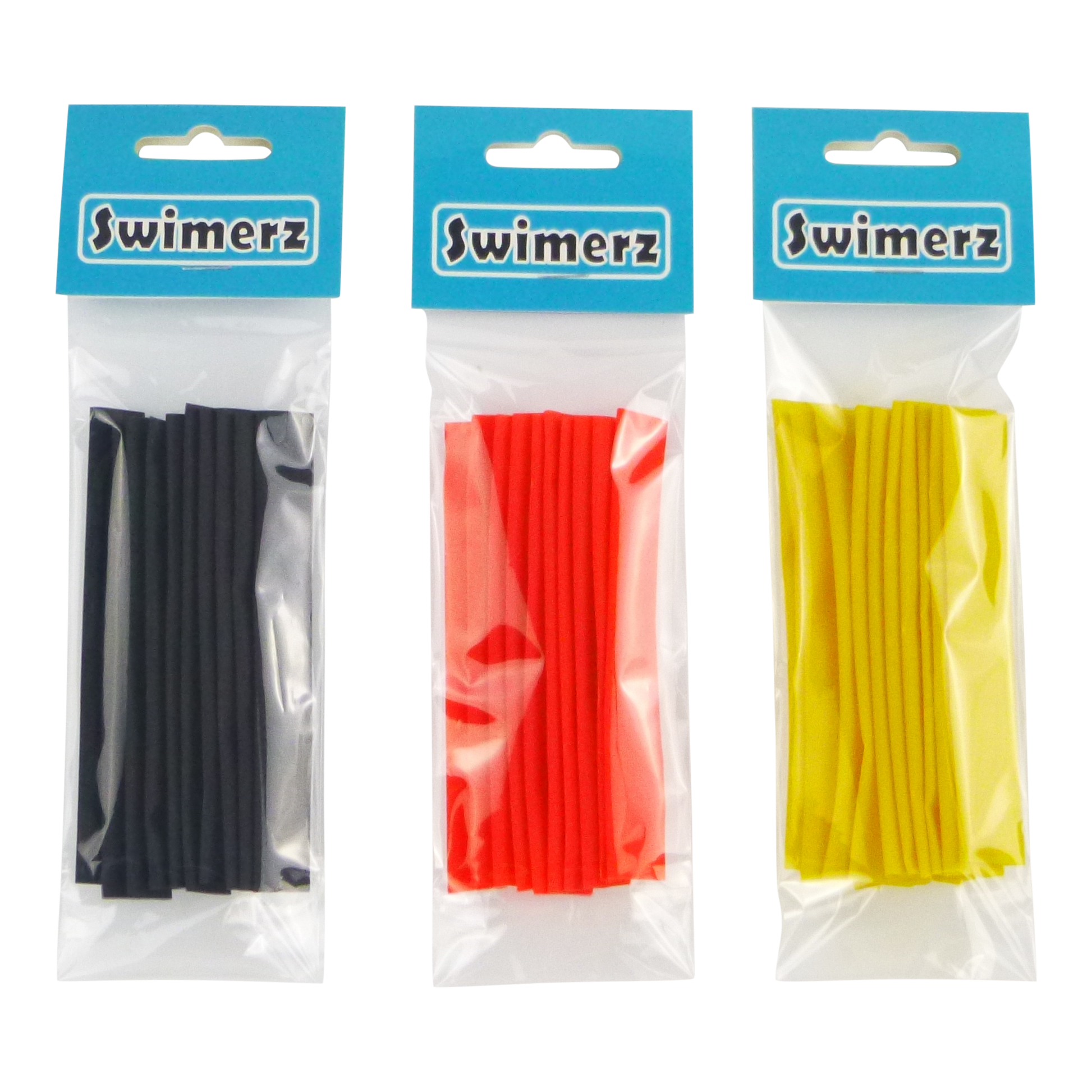 Swimerz Assist Hook Sleeves, 8/10mm Shrink Tube, Black, Yellow & Red, 100mm. Qty 30.-0