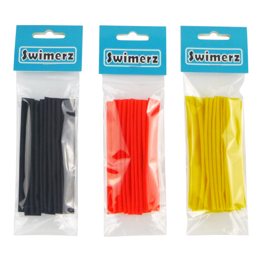 Swimerz Assist Hook Sleeves, 8/10mm Shrink Tube, Black, Yellow & Red, 100mm. Qty 30.-0