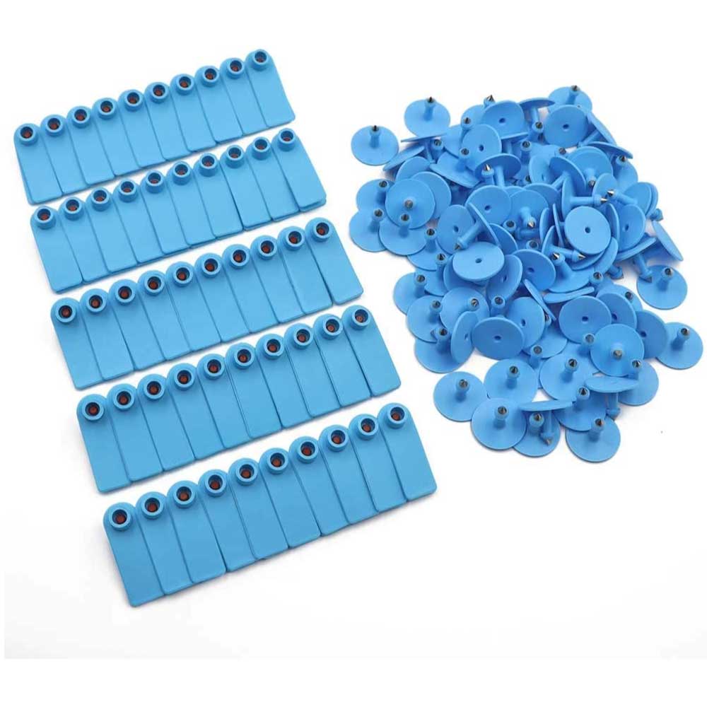 100x Cattle Ear Tags 5x2cm Set - Small Blue Cow Sheep Pig Blank Livestock Labels-0