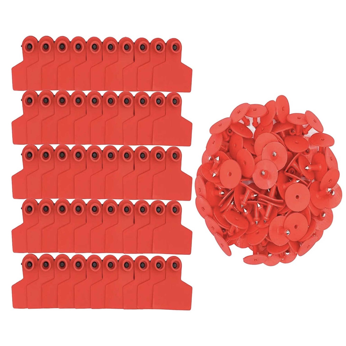 100x Cattle Ear Tags Set - 6x7cm Medium Red Blank Cow Pig Sheep Livestock Label-0