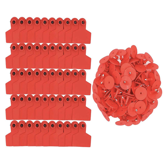 100x Cattle Ear Tags Set - 6x7cm Medium Red Blank Cow Pig Sheep Livestock Label-0