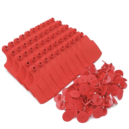100x Cattle Ear Tags Set - 7.5x10cm XL Red Blank Pig Cow Sheep Livestock Label-0