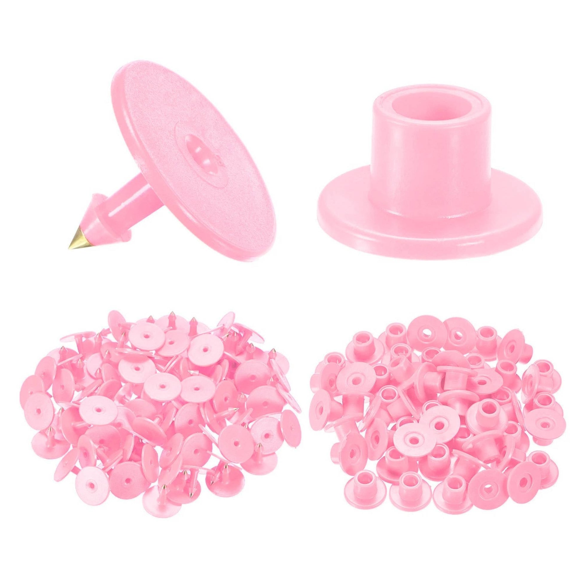 100x Cattle Ear Tags Set - Round Pink Blank Pig Sheep Goat Cow Livestock Label-0