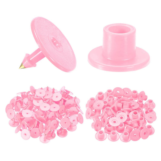 100x Cattle Ear Tags Set - Round Pink Blank Pig Sheep Goat Cow Livestock Label-0