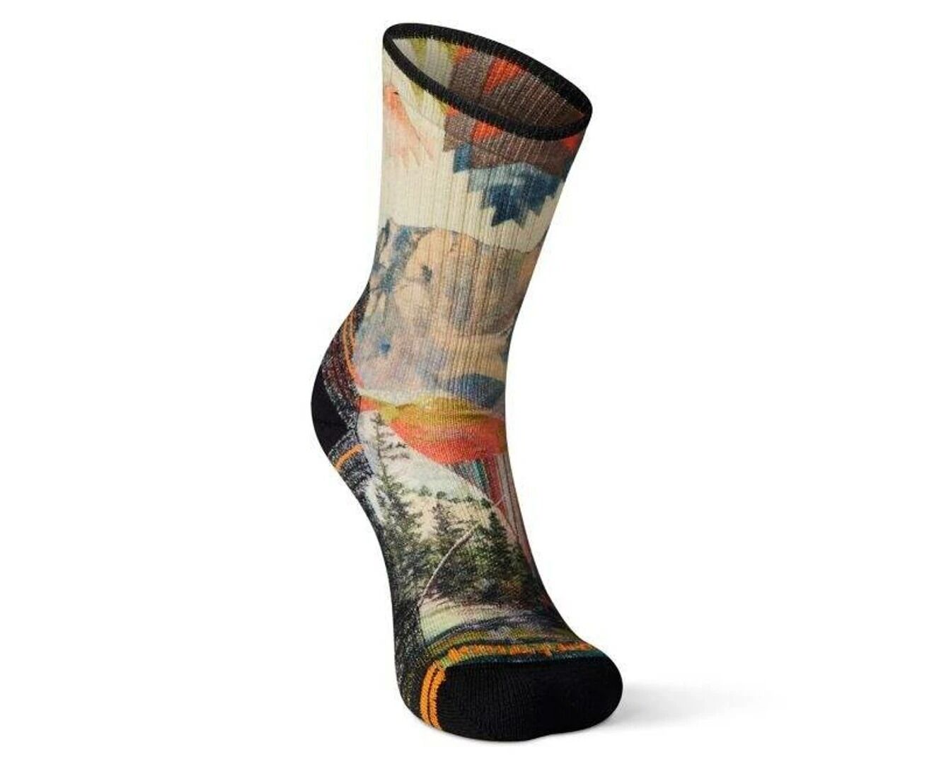 Smart Wool Womens Hike Light Cushion Mountain Print Crew Sock Small in Natural-2